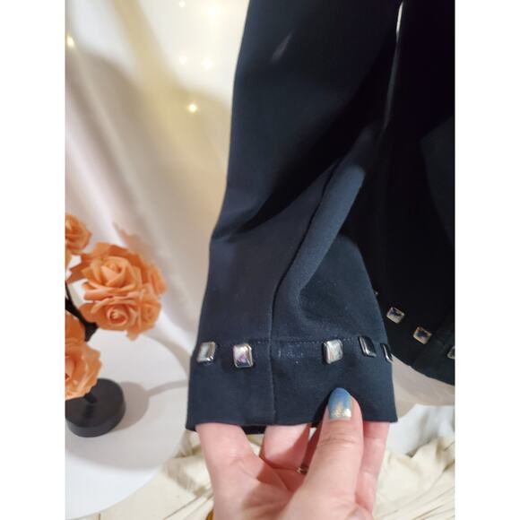 Vtg St John Sport Marie Gray Studded Zip Jacket Size P Black Stretch Pockets - Picture 8 of 14